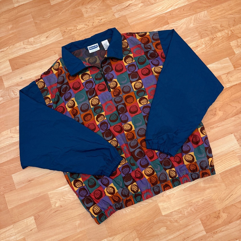 Vintage Reebok Golf Windbreaker Mens XL Multi Color Geometric 1/4 Zip Pullover